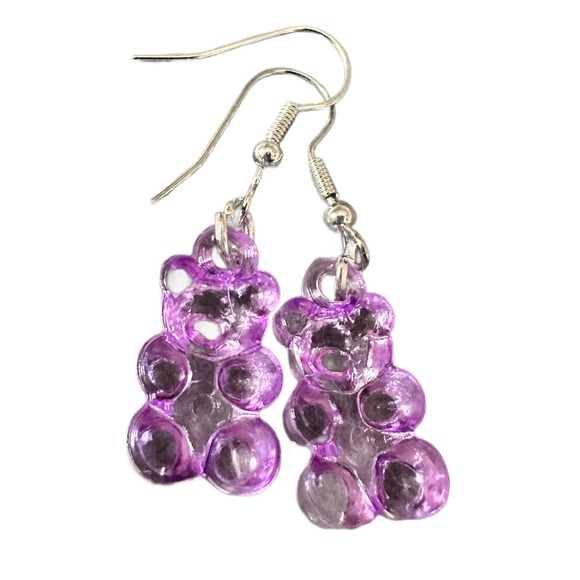 Purple Gummy Bear Drop Earrings - Picture 2 of 2